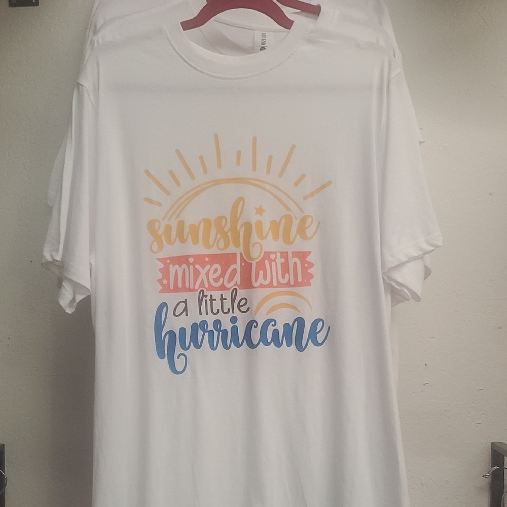 White Graphic Tee with Sunshine and Hurricane Print